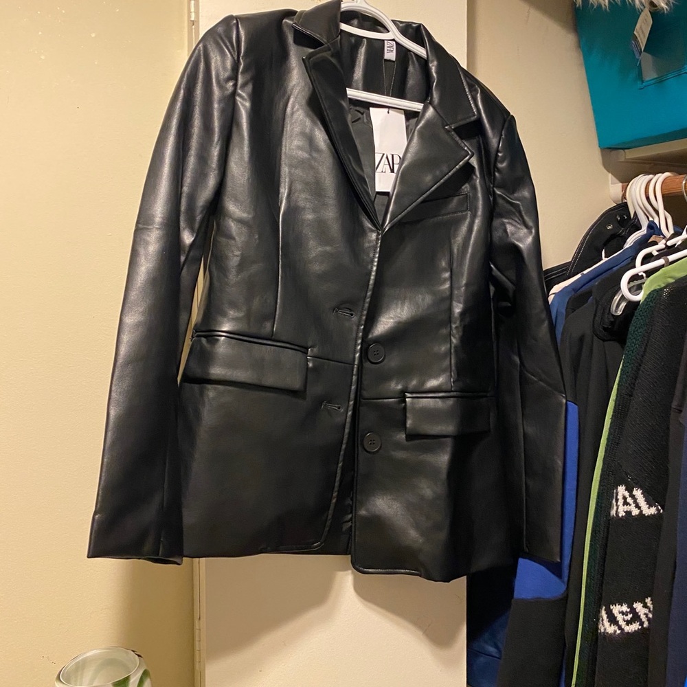 Zara Faux Leather Blazer